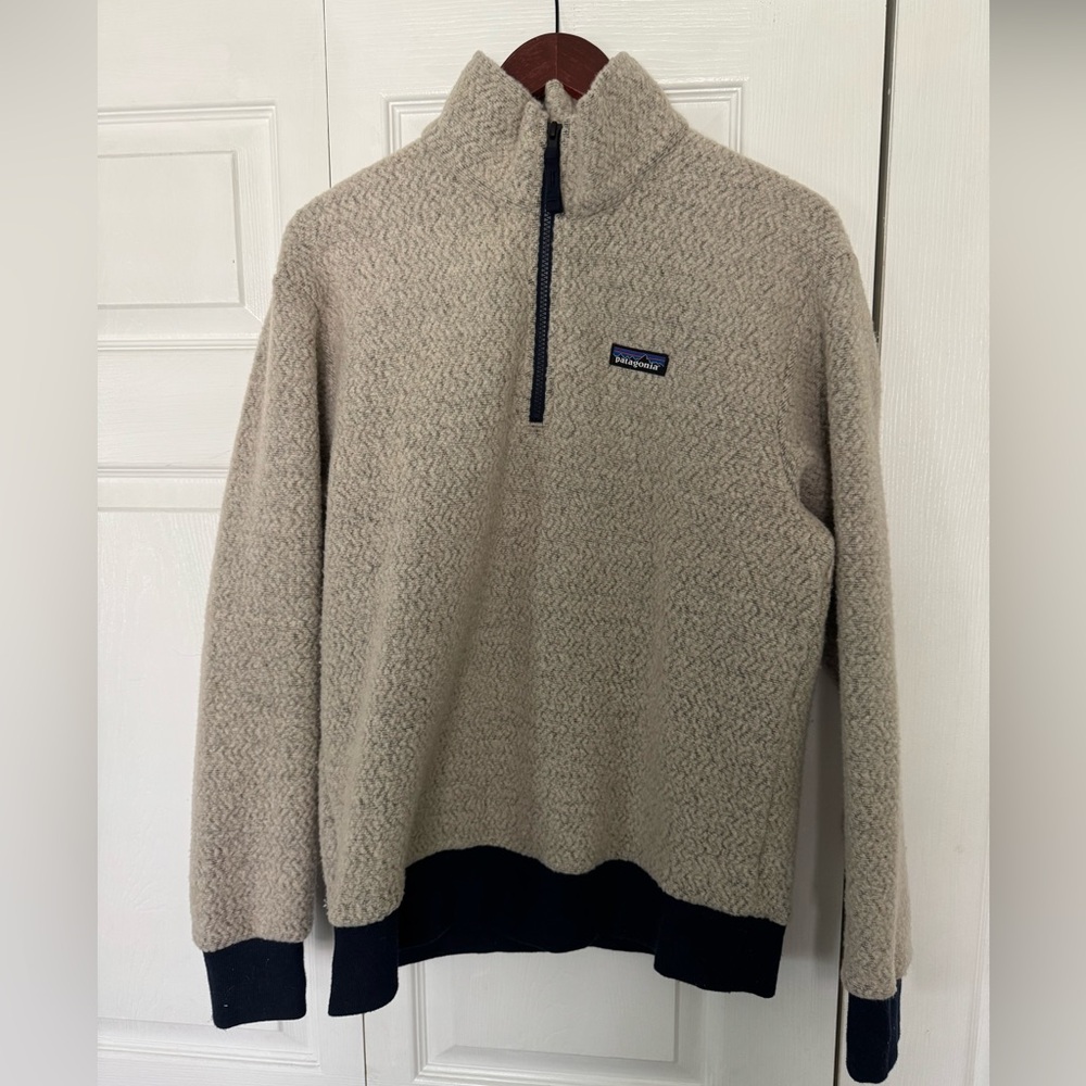 Patagonia Tan and Black Zip Up Sweater